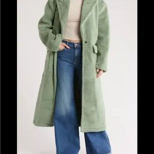 Topshop Rare Sage Teddy Coat S Faux Fur Plush Jacket,Cozy Fall Winter Layer Chic